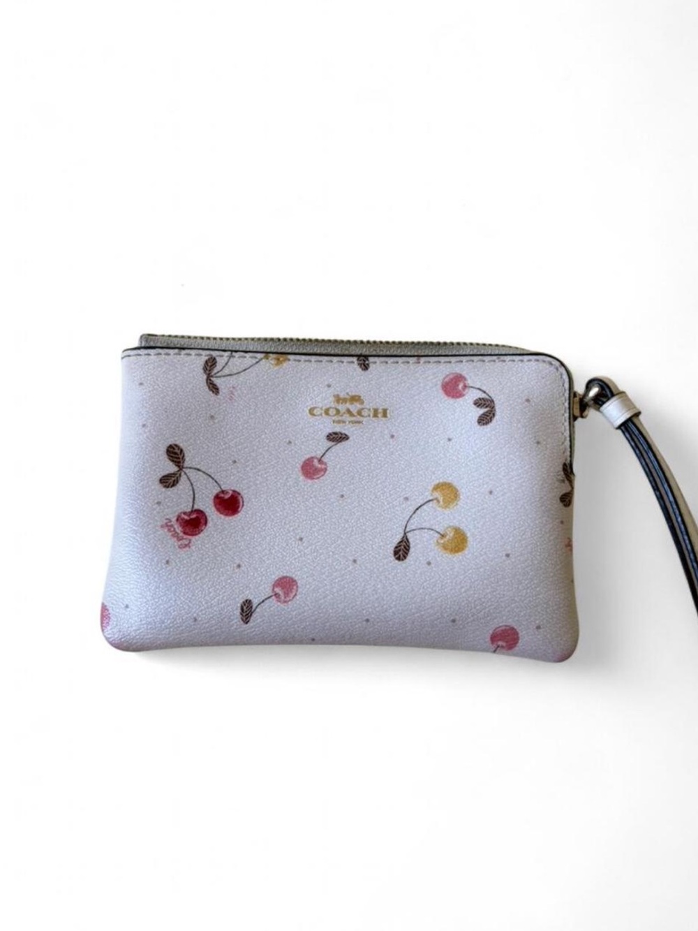 Coach Cherry Print Wristlet with Gold Logo
